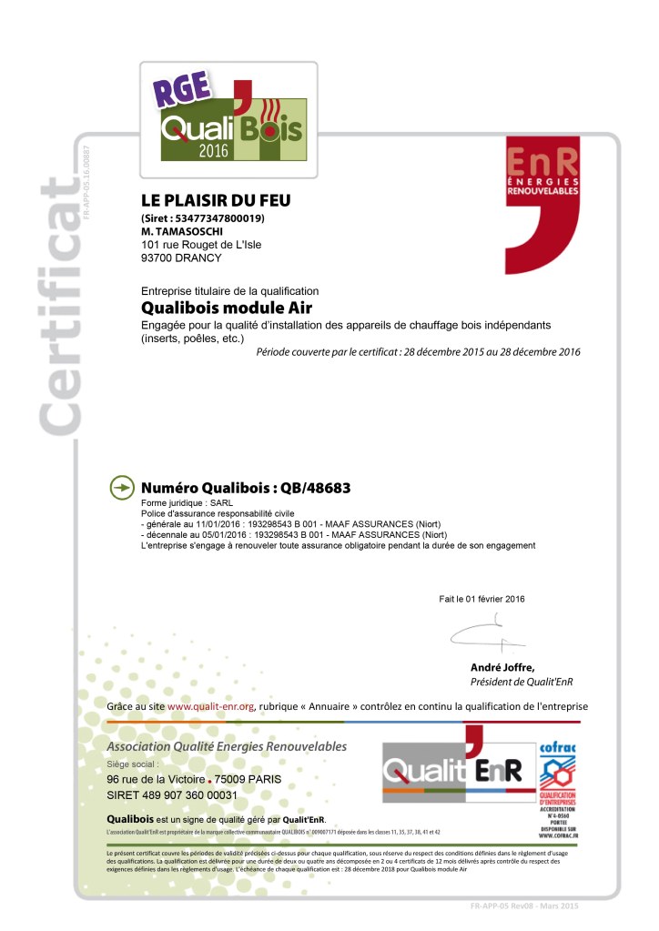 Certification Qualibois pour l'année 2016